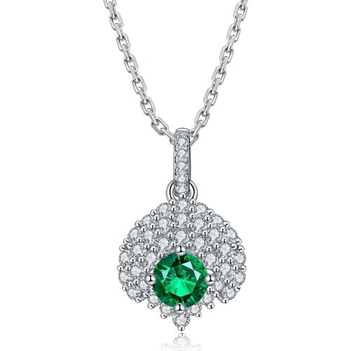 Pirmiana New Design 925 Sterling Silver Necklace Round Lab Grown Emerald Pendants Jewelry for Party