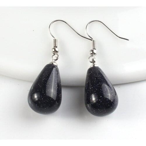 FYSL Silver Plated Water Drop Blue Sand Stone Dangle Earrings for Women Opalite Opal Jewelry