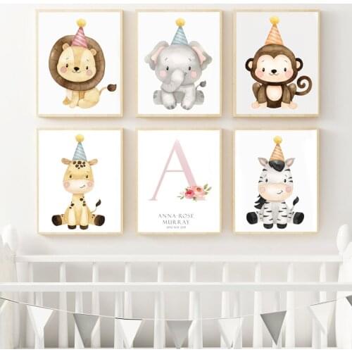 Cartoon Lion Elephant Monkey Giraffe Zebra Wall Art Canvas Painting Nordic Posters And Prints Wall Pictures Baby Kids Room Decor