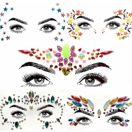 Tribal Style Self Adhesive Glitter Eye Stickers Flash Face Jewelry Gems Eyes Decoration 3D Womens Fashion Cosmetic For Bride