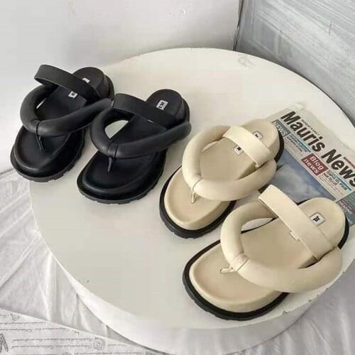 2021 Summer New Style Sponge Cake Thick-Soled Flip-Flop Sandals And Slippers Womens Outer Wear Black Flip Flops Casual Roman Sa