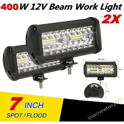 2x 400W 7'' Vehicle LED Work Light Bar Spot Flood Beams Combo For Off-road SUV Truck