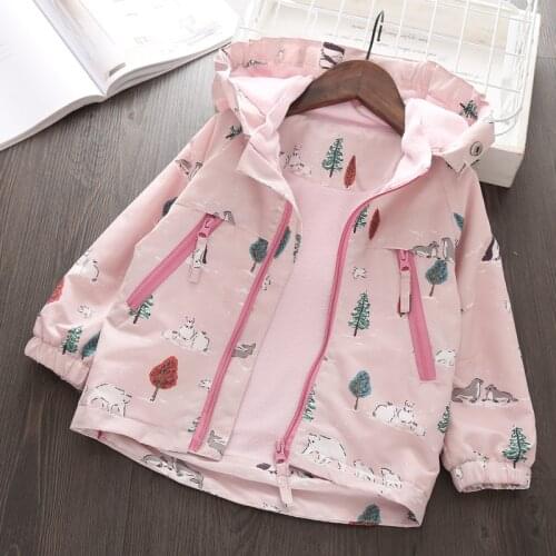 2021 Spring Autumn Girls Windbreaker Coat Jackets Baby Kids Cartoon Printing Hooded Outwear For Baby Kids Coats Jacket Clothing