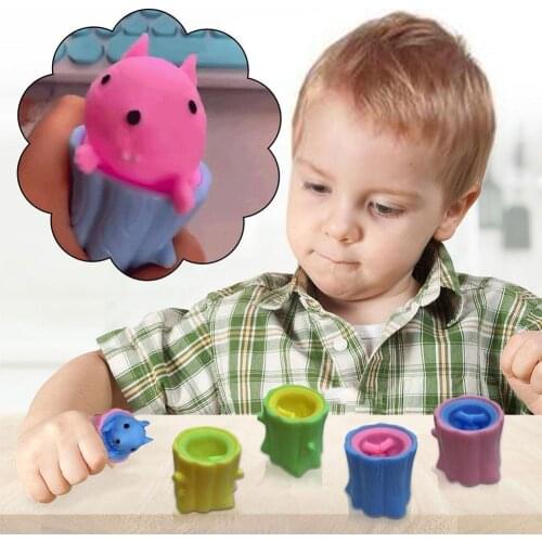 Funny Squeeze Toys Tree Stump Evil Squirrel Cup Decompression Telescopic Head Spoof Toy Stress Relief Finger Toy For Kids Adults