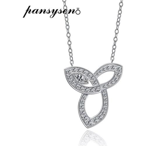 PANSYSEN 100% Solid 925 Sterling Silver Created Moissanite Diamond Pendant Necklaces Women Fashion Fine Jewekry Necklace Gift