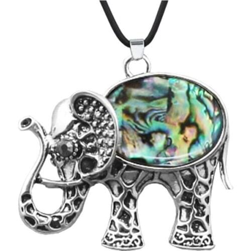 Vintage Ancient Silver Ethnic Style Elephant Abalone Shell Pendant Necklace Hot Selling High Quality