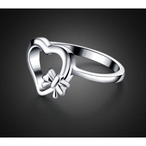 Cute Girl 925 Sterling Silver Ring Charm Jewelry Birthday Gift Solid Silver Ring Heart Shaped Design Silver Ring Lady Popular