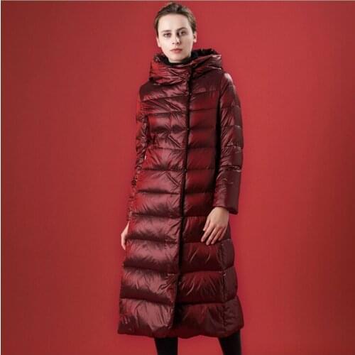 2020 winter newest style women wine red down jacket long style female Korean version purple warm slim coat thickened