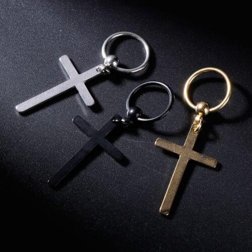 Single 1pc Punk Ear Stud Ear Ring Cross Pendant Earrings Lady Earrings Eardrop Charms Women Men Jewelry Gift