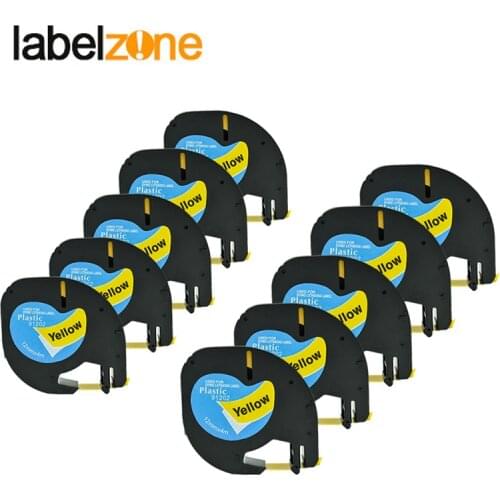 10PCS 12mm Black on Yellow Compatible Dymo Letratag 91202 Plastic Tapes LT91202 Ribbon Label for DYMO Letra Tag Label Maker