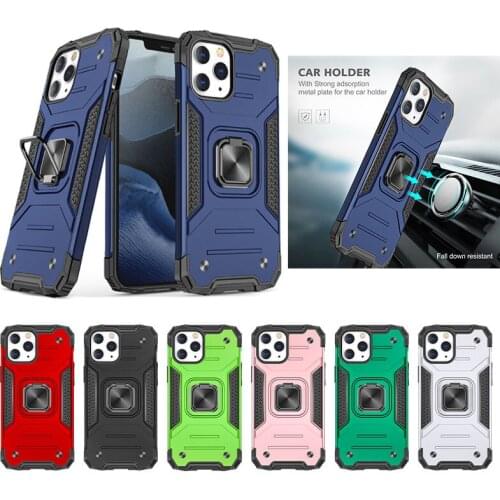 100pcs/Lot Armor Phone Case For iPhone 12 Mini 11 Pro XS Max XR 7 8 6S Plus PC +TPU Rugged Cover With CD Grain Car Ring Bracket