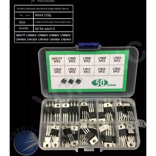 10x5pcs=50pcs Three-Terminal Voltage Regulator Transistor kit box LM317T L7805 L7806 L7808 L7809 L7810 L7812 L7815 L7818 L7824CV