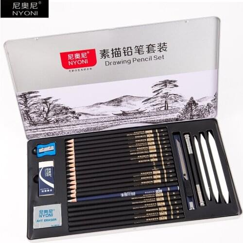 29 Pcs/set Professional Sketch and Drawing Writing Pencil Stationery Supplies H 2H HB 2B 4B 6B 8B 8B 12B 14B charcoal Pencil