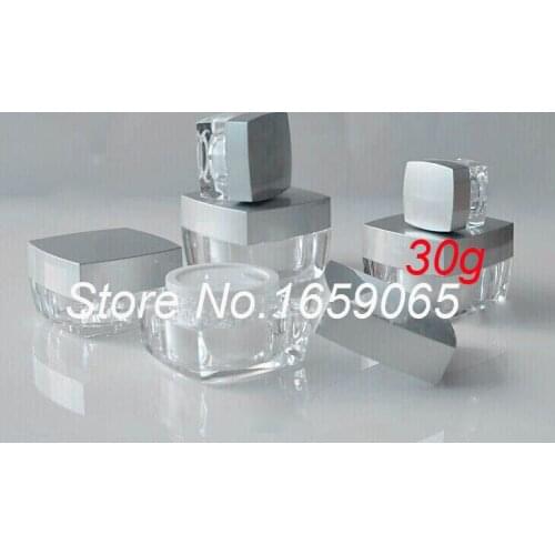 30g ACRYLIC white inner with silver Lid square cream bottle cosmetic container cream jar Cosmetic Jar Cosmetic Packaging