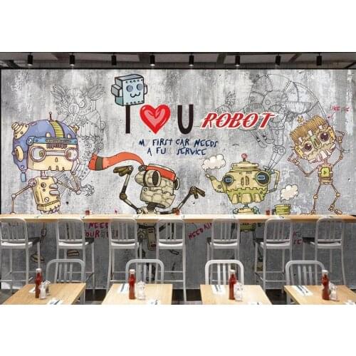 3d wall mural on the wall Custom wallpaper 3d Graffiti cartoon robot brick wall home decor photo wallpaper for walls 3 d