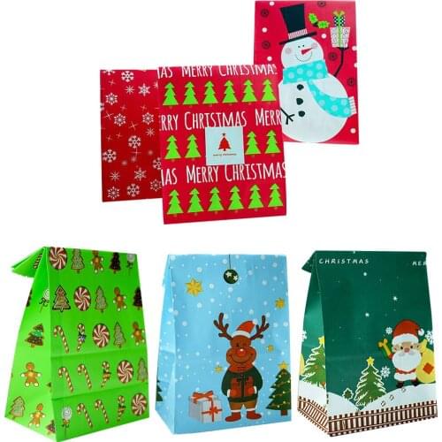 6pcs Christmas Candy Bags Santa Claus/Snowman/Tree Multi Type Gifts Bag Noel Party Supplies Merry Xmas Navidad Crafts Wrapping