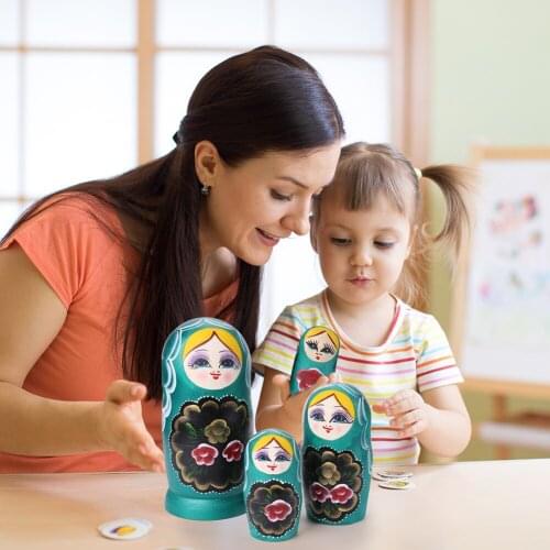 7-Layers Russian Matryoshka Dolls Toys Handmade Painted Nesting Dolls Green for Kids Birthday Christmas Gifts Home Decor