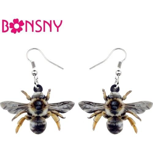 Bonsny Acrylic Novelty Honey Bee Earrings Big Long Dangle Drop New Fashion Insect Jewelry For Women Girls Teens Wholesale Charms
