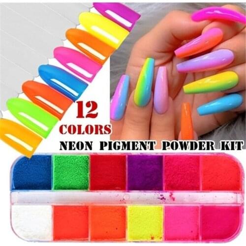12 Grids Nail Glitter Powder Eye Shadow Fluorescent Neon Phosphor Effect Powder Dust Nail Art Pigment Dust Decoration Sticker
