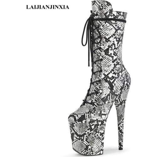 New Snake Print Platform boots Stripper heels Short Boots Sexy Pole dance shoes Party Nightclub 20cm High heels Stage Show Shoes