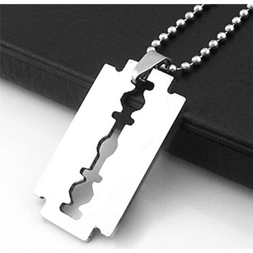 Razor Blade Necklace Men Jewelry Trendy Color Pendant & Chain Fathers Day Gifts For Dad