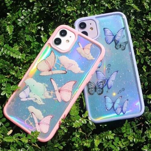 3D Butterfly Laser Bumper Phone Case For iphone 12 Mini 11 Pro Max 12 Pro 7 8 Plus X XS XR Transparent Clear Silicone Soft Cover