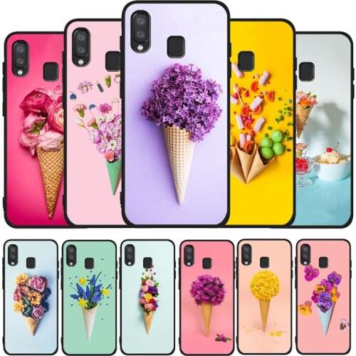 Ice Cream Flower black phone Case For Samsung A10 30 40 50 30S 50S 60 70 M10 (M20 M40 A01 31 51 71 A20E A21S)