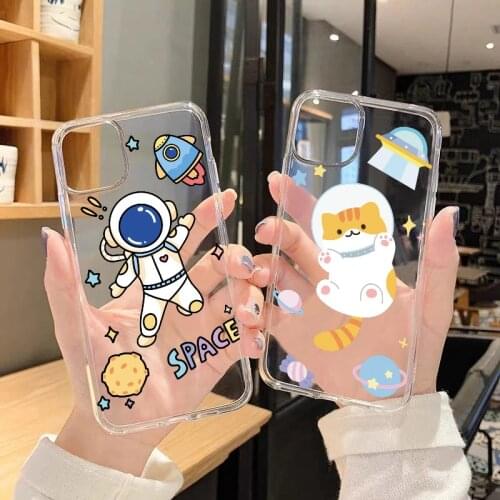Funny Astronaut Cat Phone Case For Xiaomi Mi 11 11i 10T Lite 9 SE A3 Poco X3 NFC F3 M3 Redmi Note 10 9 8 Pro 10S 9T 9S 8T Cover
