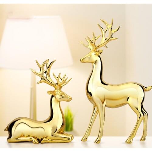 NORDIC DECORATION SHINY DEER ELECTROPLATE ART CRAFT WEDDING GIFT MODERN STATUE RESIN SCULPTURE ANIMAL LOVE TOY