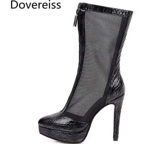 Dovereiss Fashion Womens Shoes summer Elegant Platform Ladies Boots Mesh Elegant Front zipper Knee High Boots Mature 33-43