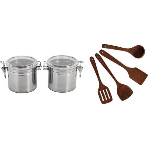 Airtight Canisters Sets for the Kitchen Stainless Steel & Wooden Spoons for Cooking Kitchen Utensil