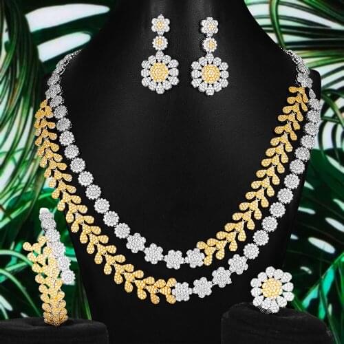 KellyBola 4PCS Big Fashion Luxury Flower Naija Jewelry Set For Women Wedding African Cubic Zircon CZ Dubai Bridal Jewelry