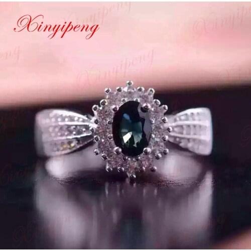 925 sterling silver with natural sapphire ring Color precious treasure fashion