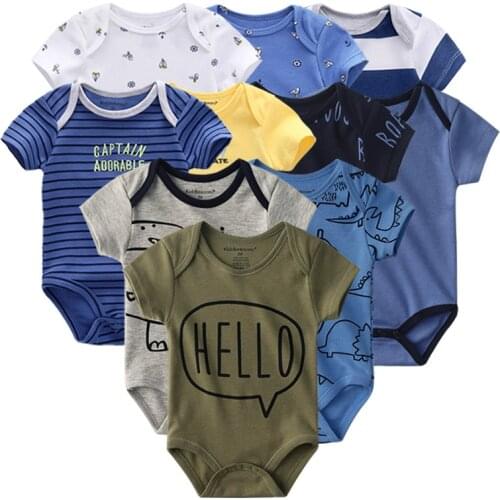 10PCS Baby Boy Clothes Set Cotton Newborn Unisex Cartoon Solid Baby Girl Clothes Short Sleeve Jumpsuit Print Ropa Bebe