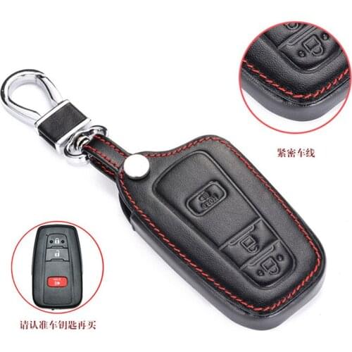 Leather Car Key Case For Toyota CHR C-HR Prius 2016 2017 2018 2+1 Buttons Smart Remote Fobs Shell Cover Keychain Protector Bag