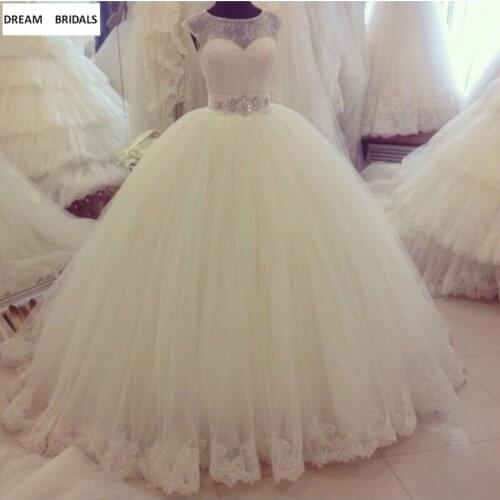 Actual Image Ball Gown Lace Wedding Gowns Cap Sleeve Vestido De Noiva Beading Sashed Wedding Dresses 2019 New