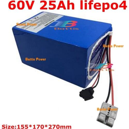 Lithium 60v 25ah lifepo4 battery pack BMS deep cycles rechargeable for 1500W 25000W bike scooter bicycle go cart +5A charger