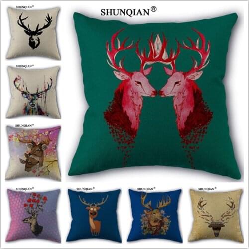 Linen Cotton Art deer Pillow Cover Custom Print Home Decorative Pillows Cases 45x45cm one side WZ419-5