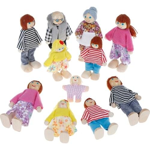 Small Wooden Happy Dollhouse Family Dolls Toy Set Figures Dressed Characters Children Kids Playing Doll Gift Kids Pretend Toys
