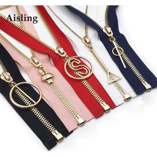 60/70/80CM Metal Zippers Open-End Auto Lock Exquisite Gold Copper Corn Tooth DIY Coat Garment Decor Zip Sewing Accessories D725
