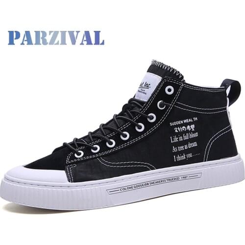 PARZIVAL Men Canvas Shoes Breathable Solid Color Men Vulcanized Shoes Walking Shoes Lace-up High-top Casual Shoes Men Sneakers
