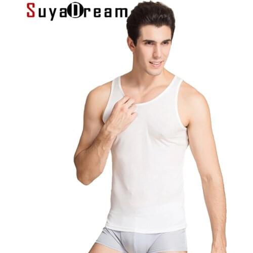 Men Tank Tops 100%Real Silk Solid Tanks For Men O neck Vest 2020New Spring Summer Black White Bottoming shirt