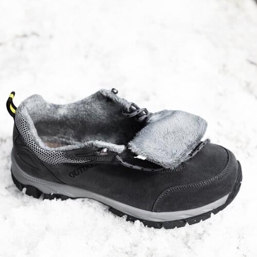 Winter Suede Ankle Boots Men Walking Shoes Non-slip Outdoor Sneakers Men Plush Snow Boots Warm Rubber Hiking Shoes Size 49