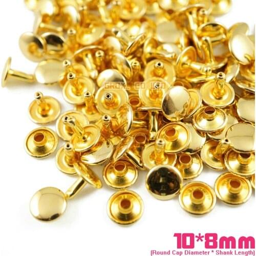 350 set 10*8mm Gold Double Cap Round Rapid Rivet Punk Rock Leathercraft Rivet