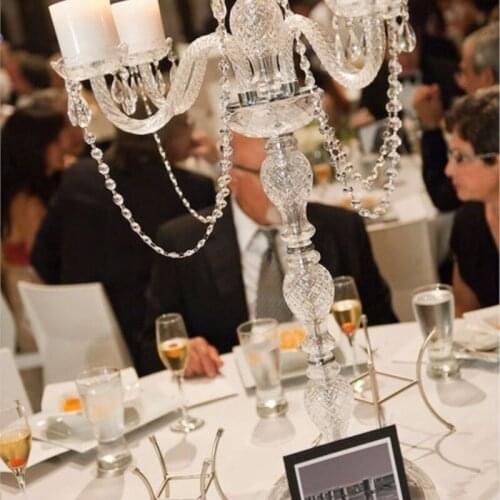 2017 lastest 90cm(H) Acrylic 5-arms acrylic candelabras with crystal pendants wedding candle holder Table centerpiece