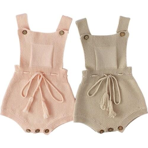 New Princess Baby Rompers with Tassels Knitted Toddler Jumpsuit Sleeveless Solid Infant Overall Onesie for Baby Girl Clothes 1PC