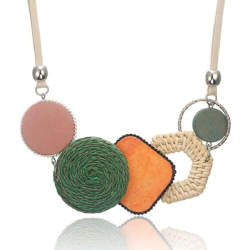 Handmade orange Rattan Necklace for Women vintage Bamboo Weaving Statement Necklaces & Pendants Womens Jewelry for Gifts