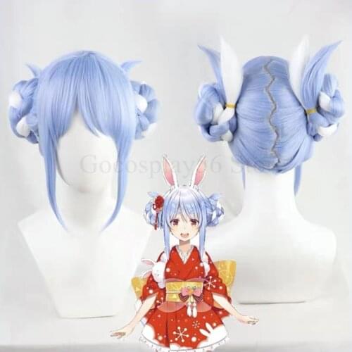 VTuber Usada Pekora Wig Braided Updo Rolled Up Braided Hair Hololive Fantasy Bunny Girl Ears Cosplay Blue White Synthetic Wig