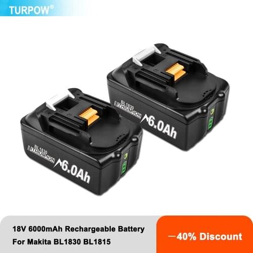 Turpow BL1860 Rechargeable Battery 18V 6000mAh Li-ion for Makita 18v Battery BL1840 BL1850 BL1830 BL1860B LXT 400 L70