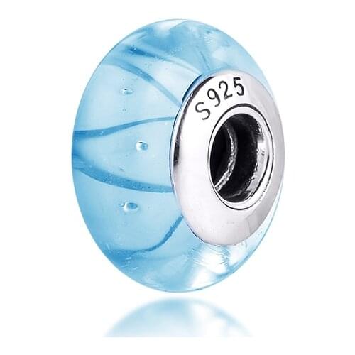Fits Pandora Bracelet Blue Looking Glass Charms 925 Sterling Silver Metal Beads for Jewelry Making Berloques